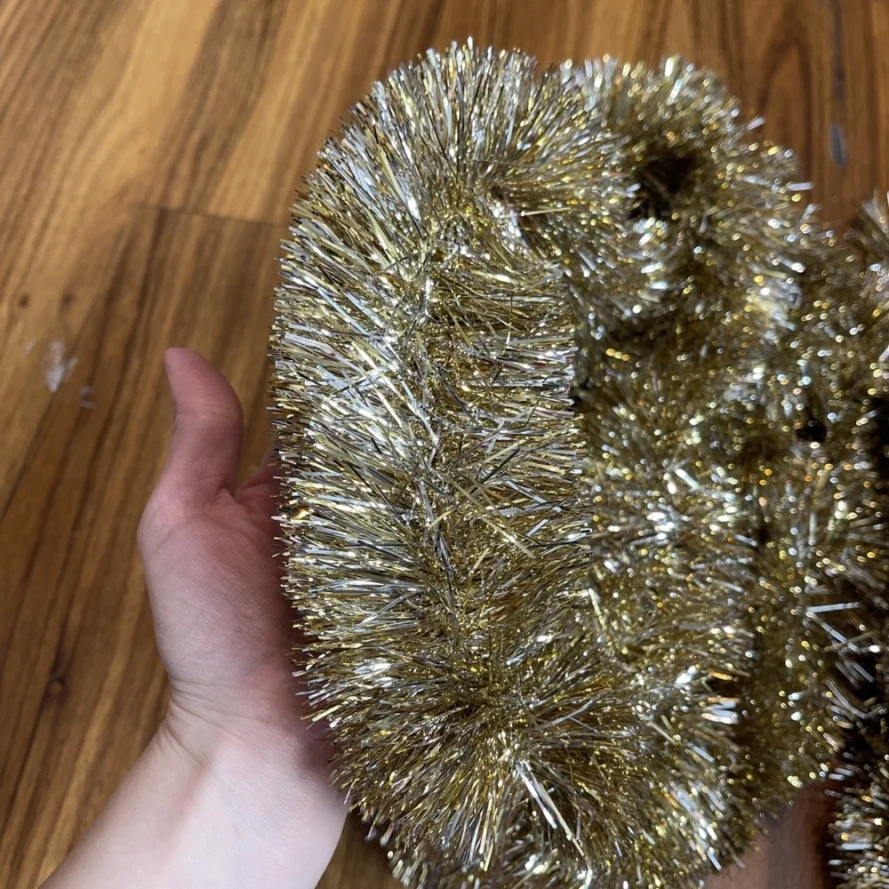 Vtg MCM Christmas Double Glo‎ Tinsel Garland Soft Fluffy gold Silver 24ft Mix